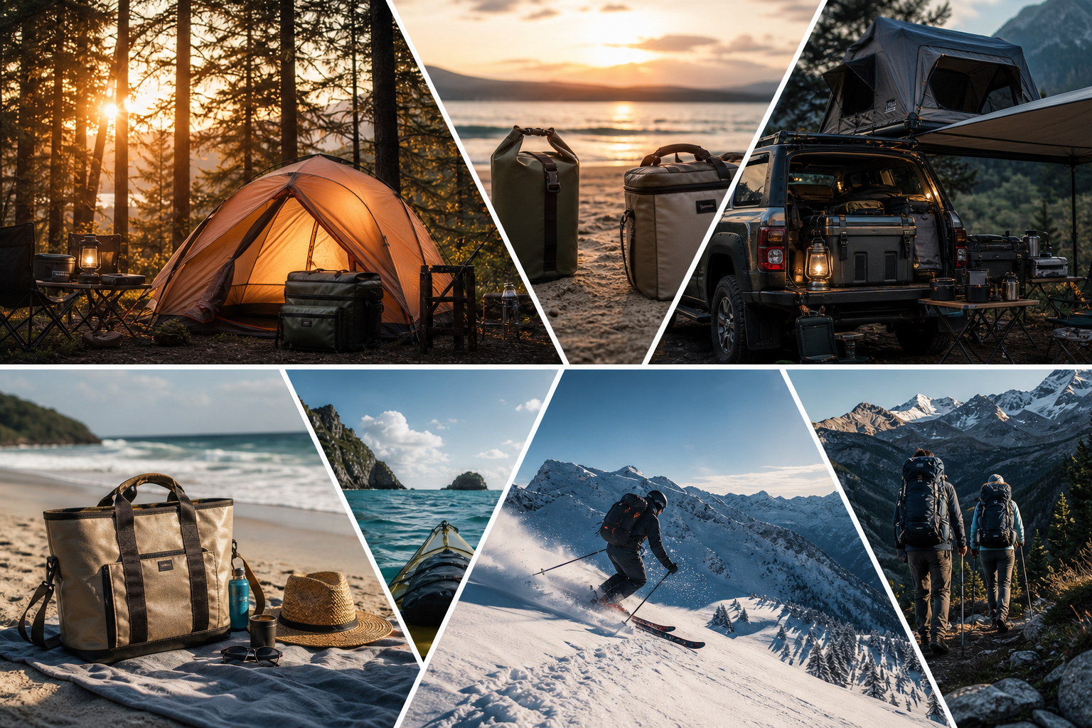 NATURE OUTDOOR application scenarios including camping, beach, skiing, hiking and kayaking
